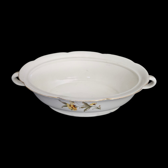 Eastern China 10" x 6.5" Oval Serving Bowl w/ Handles 22K Gold Trim Floral - Picture 2 of 5